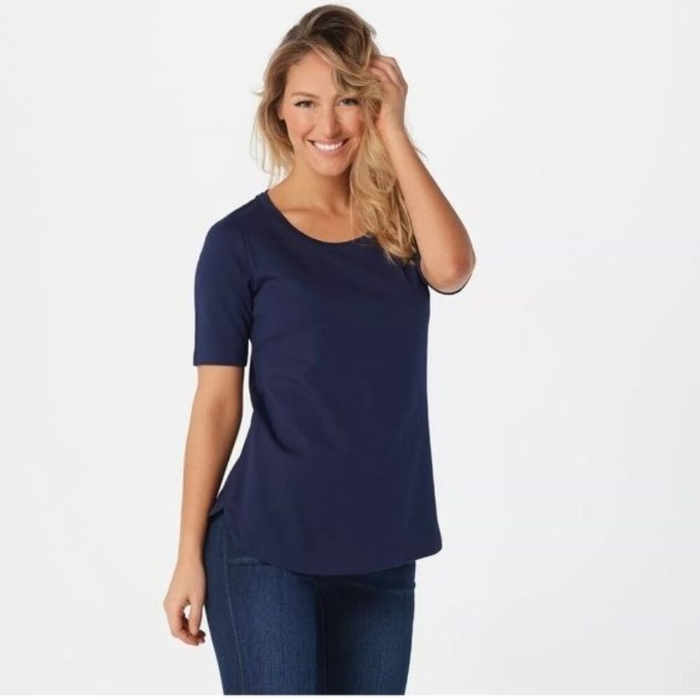 Maurices Womens 24/7 Navy Scoop Neck Short Sleeve T-Shirt Size S